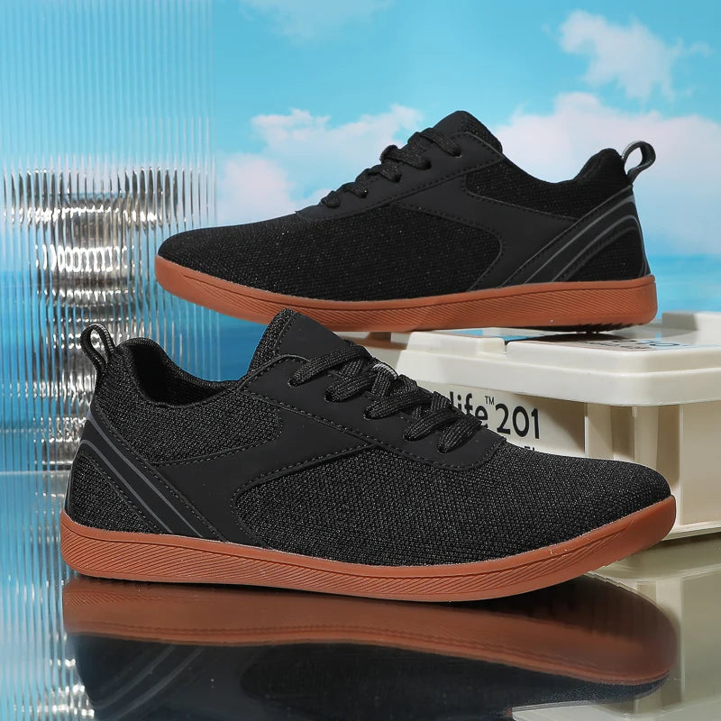 נעלי ספורט לגברים עם לוגו מותאם אישית, נעלי ספורט קלות הליכה יחפות, רשת, סניקרס מינימליסטיות עם סוליה אפס ירידה