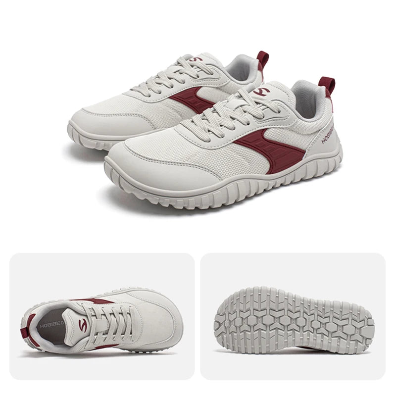 HOBIBEAR Minimalist Wide Toe Shoes Mens Womens Artificial Leather Running Sneakers Lace Up Lightweight Breathable Walking Shoes